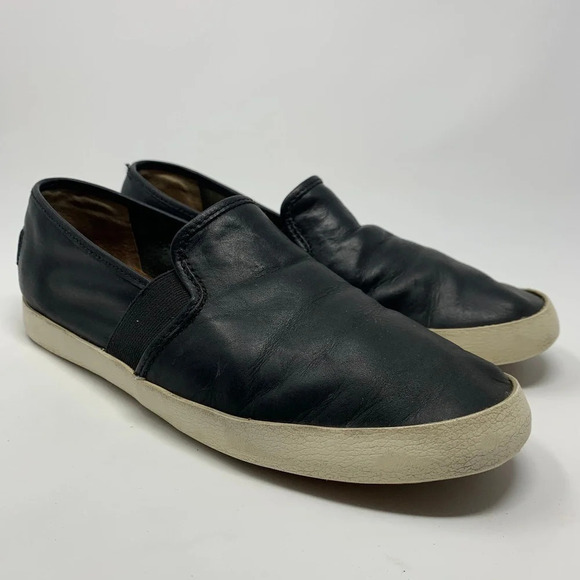 Frye Dylan Slip On Sneakers in Black Leather Size 8.5‎ - Picture 1 of 8